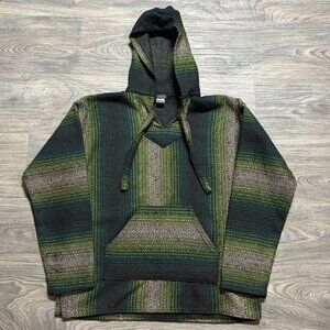 Earthbound Trading Co Baja Hoodie Medium Black Green Stripe Pullover Drug Rug